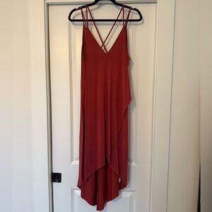 Lulu’s Hi-Low Twin Spaghetti Strap Stretch Knit Red Dress
